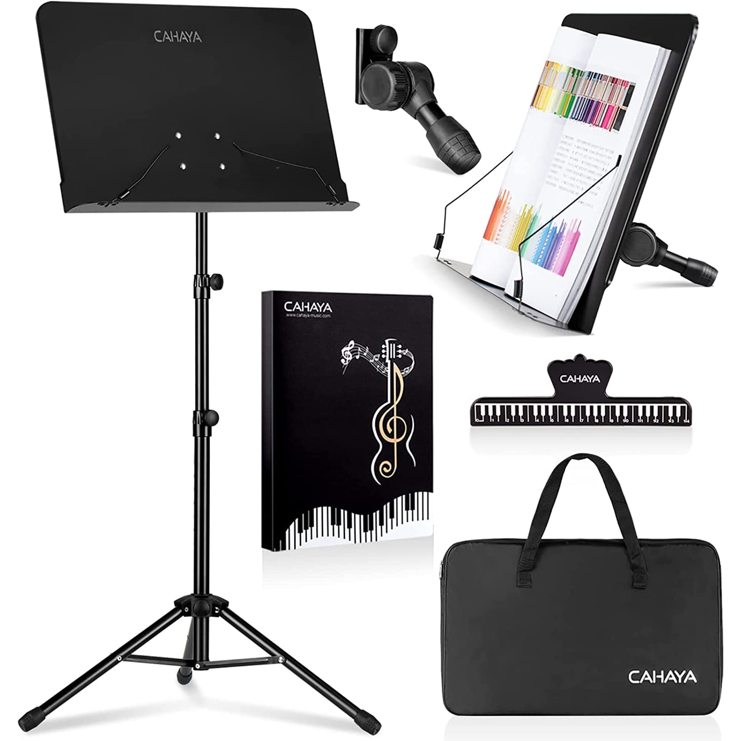CAHAYA Sheet Music Stand Metal Portable with Carrying Bag, Sheet Music Folder, Projector Stand, Portable Podium Stand, Laptop Stand Black, CY0194