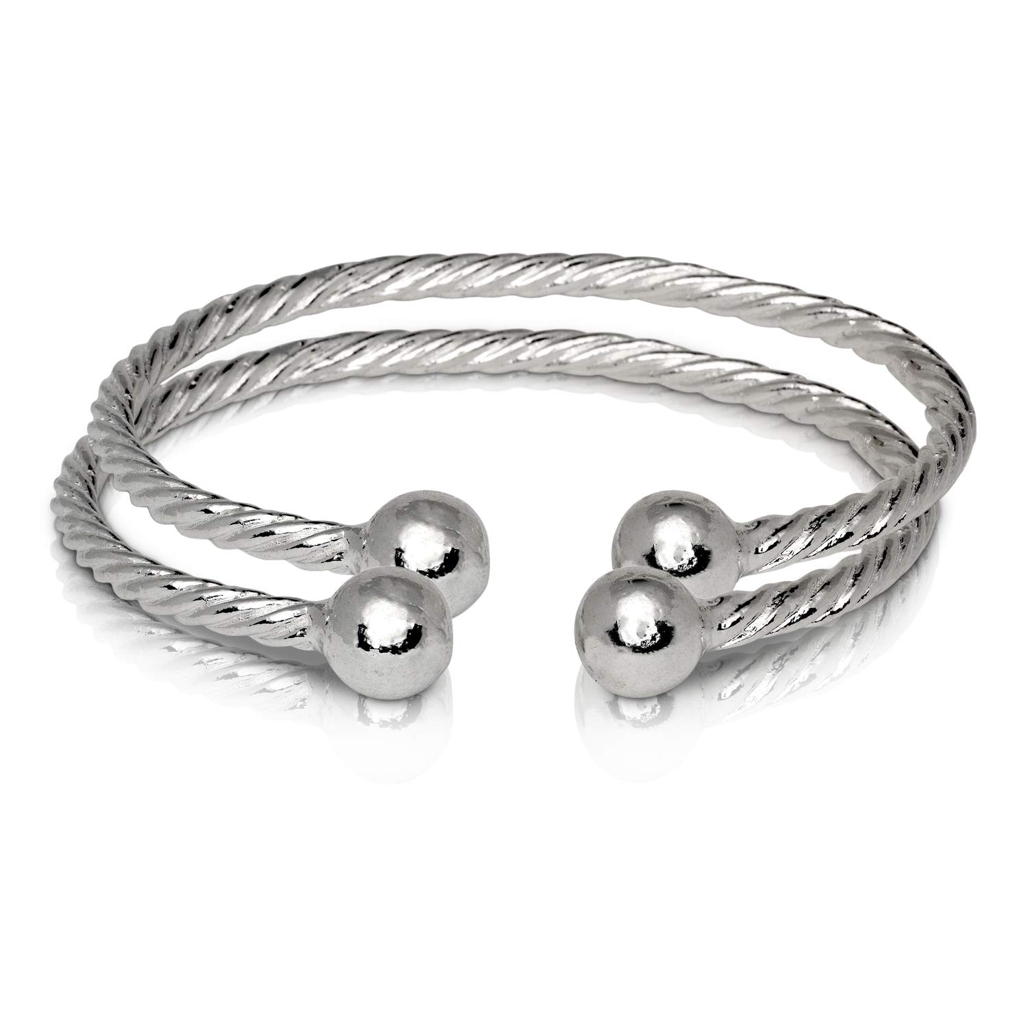 Ball Ends Coiled Rope WEST Indian Bangles .925 Sterling Silver (Made in USA) (Pair)