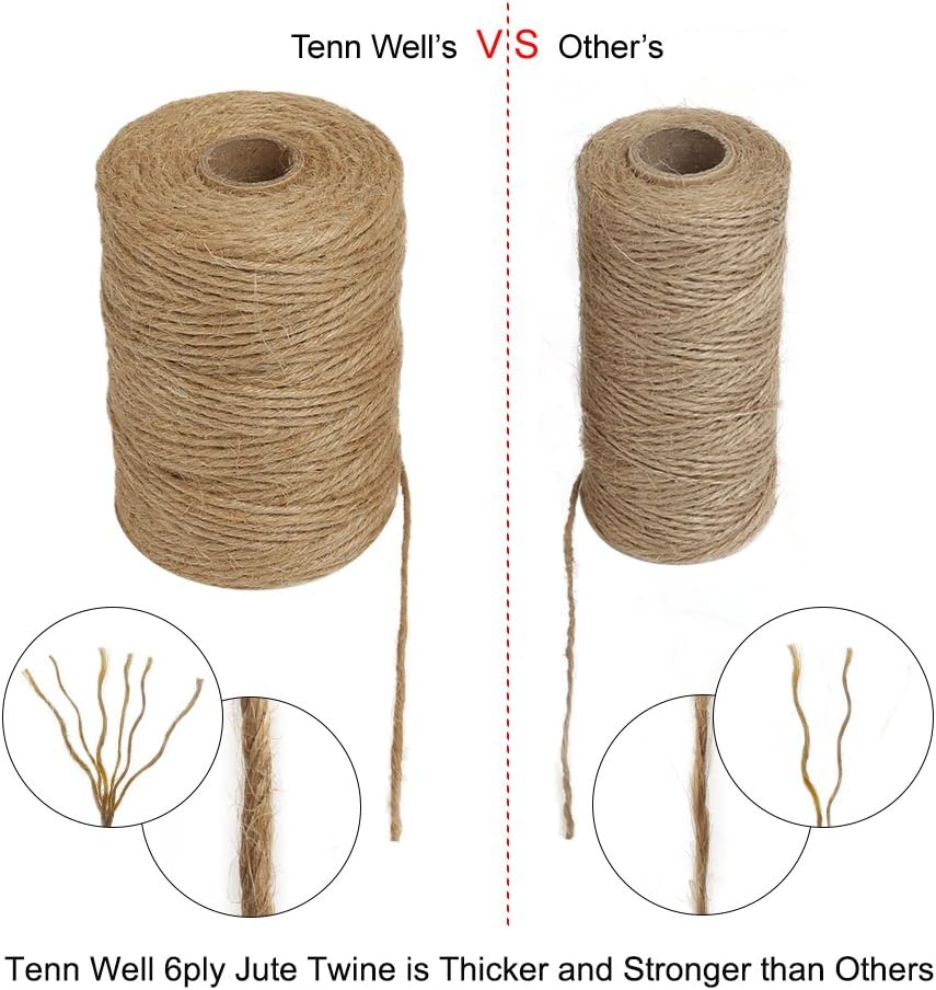Tenn Well 300Feet Natural Jute Twine, 6 Ply 2.32mm Arts and Crafts Jute Rope Heavy Duty Packing String for Gifts, DIY Crafts, Bundling and Gardening : Office Products