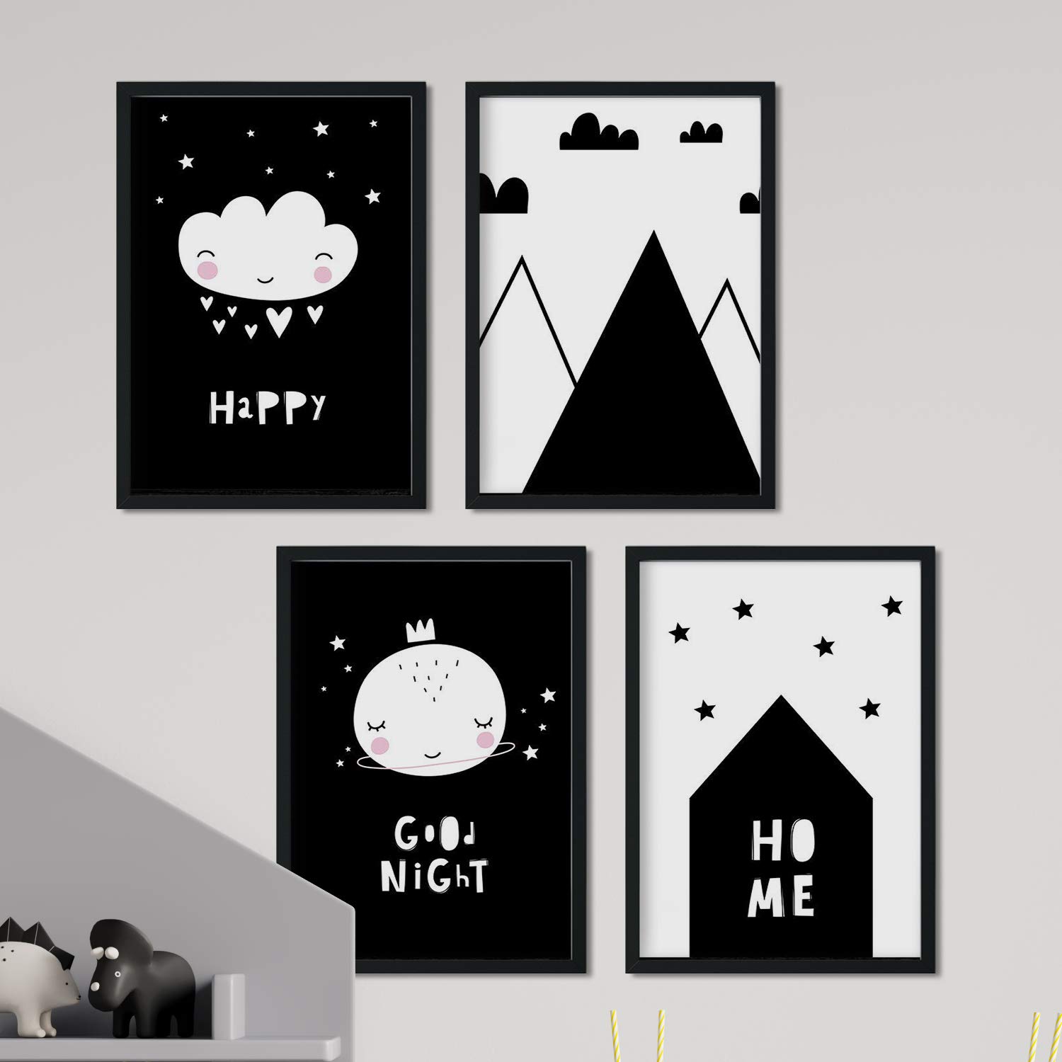 Nacnic Set of 4 sheets Casita, moon, mountains and cloud hearts. Posters animals. A4 unframed