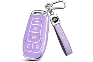 MILD EAST Key Fob Cover for Ford with Key Chain, Soft TPU Car Key Case Shell for Ford Mustang Fusion Explorer Edge Lincoln MKC MKX MKZ, Full Protector Holder for 5 Button Keyless Entry Remote, Purple