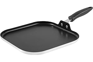 Restaurantware Nonstick Griddle Pan - 1 Count 11 x 11 Inch Aluminum Nonstick Frying Griddle with Bakelite Handle - Square Fry