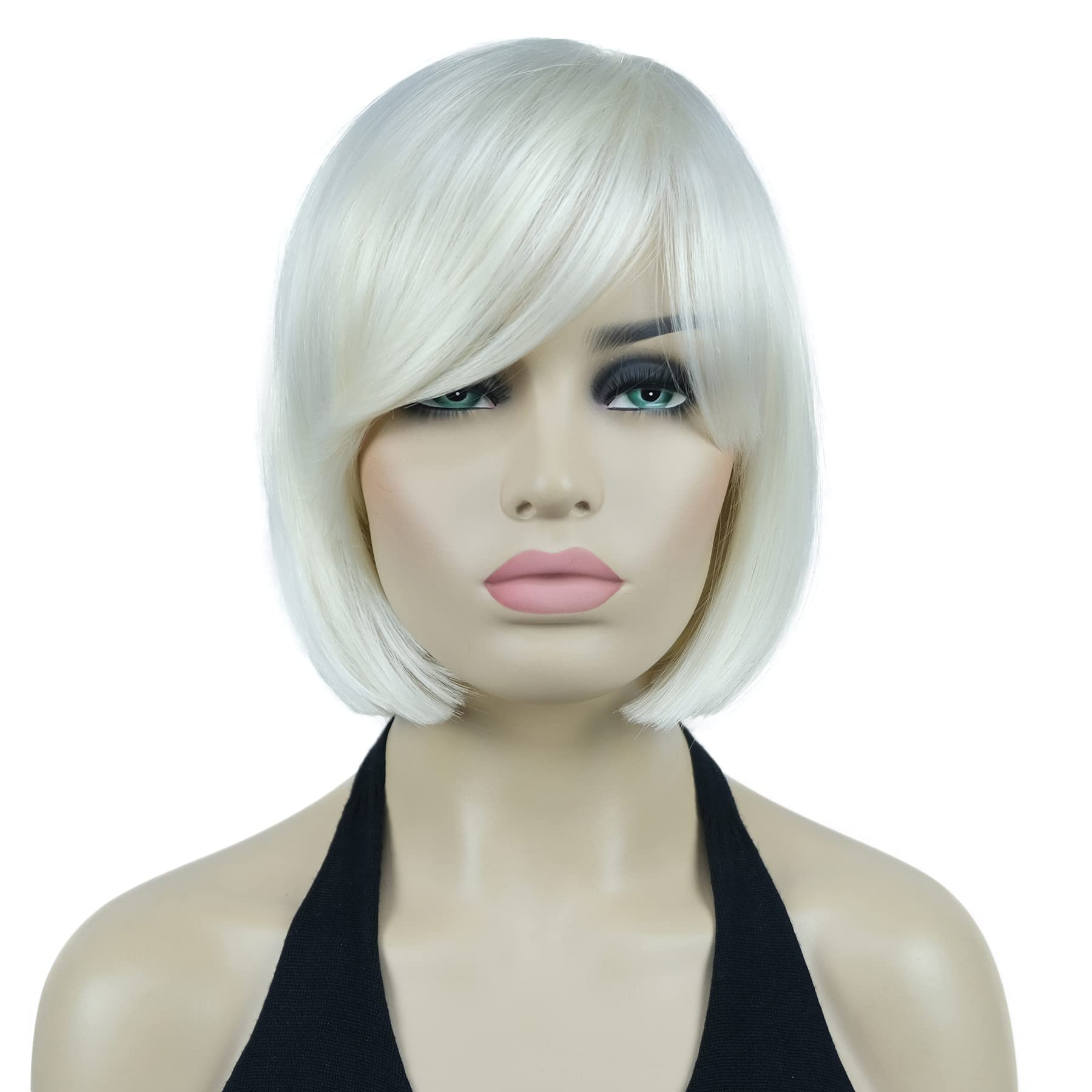 Lydell 8" Straight Short Wigs Bob Hair with Bangs Cute Central Dot Top Heat Resistant Synthetic Wigs (614 White Blonde)