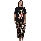 The Grinch Womens Pajama Set Christmas Dr Seuss Minky Plush Pants and T-shirt