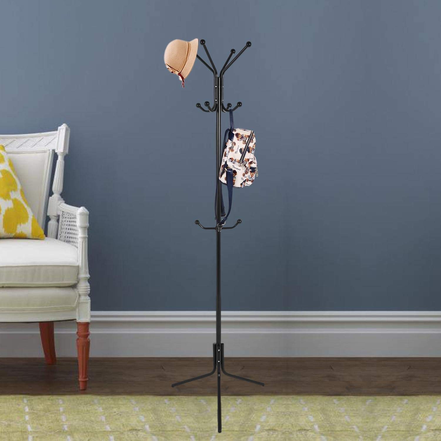 Ncient Metal Standing Entryway Coat Rack Coat Tree Hat Hanger for Jacket Umbrella Tree Stand with Tripod Base, 12 Hooks [US Stock]