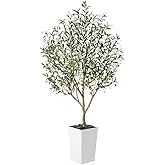 Artificial Olive Tree 6FT Indoor&Outdoor Faux Plant - UV Resistant Large Fake Tree with White Planter & Pebbles, Realistic Tall Potted Artificial Trees for Modern Home Decor Office Living Room VN132