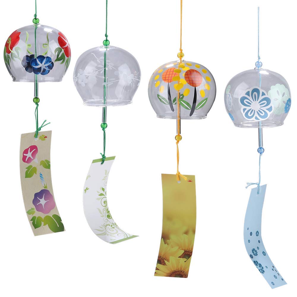 Falytemow Japanese Wind Chimes Flowers Small Wind Bells Handmade Glass Japanese Style Pendant for Birthday Gift Home Decors