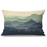 Solekla 12x20 Inches Pillow Covers Rustic Farmhouse Decor Pillowcases Cotton Linen Green Mountains in The Fog Throw Pillow Case Cushion Cover for Sofa Couch Bedroom