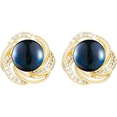 14k Gold Plated Pearl Rhinestone Stud Earrings for Women Jewelry