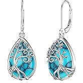 Turquoise Tree of Life Earrings 925 Sterling Silver Tree of Life Dangle Drop Earrings for Women Tree of Life Jewelry Gifts Women