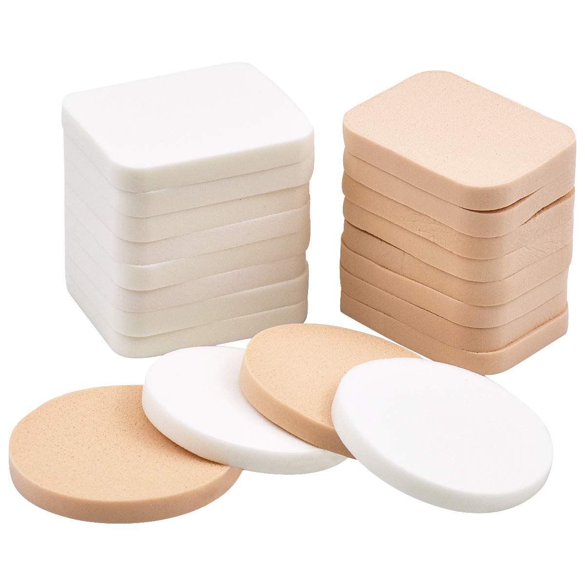 Fodlon Face Paint Sponge Set, 20 Packs - Make-up Sponges, Blenders, Foundation, Primer Puffs - Dry & Wet Dual-Use - Round & Rectangle - White