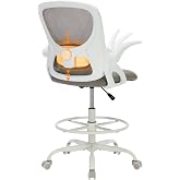 LukkDys Drafting Chair with Arms, Tall Office Chair for Standing Desks | Ergonomic lumbar pad, breathable mesh and foot ring support forward-leaning posture for sewing, crafts and daily studio work.