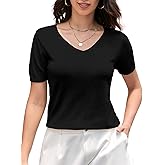 DAIMIDY Women's Cotton V Neck Sweater Short Sleeve Casual Lightweight Soft Knit Pullover Tops