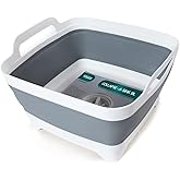 FOSJGO Collapsible Dish Basin with Drain Plug, 2.4 Gal (9L) Space-Saving Foldable Sink, Wash Basin for Kitchen, Baby Bottles,