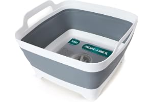 FOSJGO Collapsible Dish Basin with Drain Plug, Foldable Sink, 2.4 Gal (9L) | Space-Saving Wash Basin for Kitchen, Baby Bottles, Vegetable Washing, Camping, RV and Party Beverage Tubs