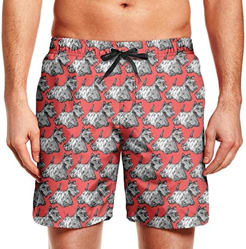 Quenei Miex Men's Scottie Scottish Terrier Scotty Dog Sportwear Quick Dry Board Shorts with Lining