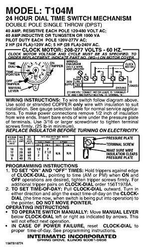 Intermatic T104M Mechanical Time Switch Mechanism Only New ... intermatic t104r wiring diagram 