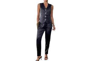Women's 2 Piece Outfits Satin Suit Vest Waistcoat Dressy Business Casual Work Sets Tapered Pants Suits