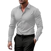Landtown Men's Muscle Fit Casual Athletic Shirts Slim Fit Long Sleeve Button Down Solid for Gym to Office