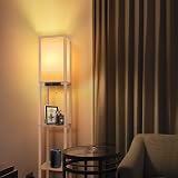 OUTON Floor Lamp with Shelves LED USB C Port 3 Color Temp Wood Shade view 6