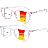BONCAMOR 2 Pack Progressive Multifocus Reading Glasses Men and Women Computer Blue Light Blocking Anti Eyestrain Readers
