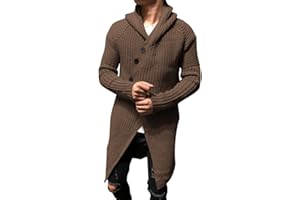 Esobo Mens Long Hooded Cardigan Button Up Knit Sweater Long Sleeve Cardigan Sweaters with Pockets