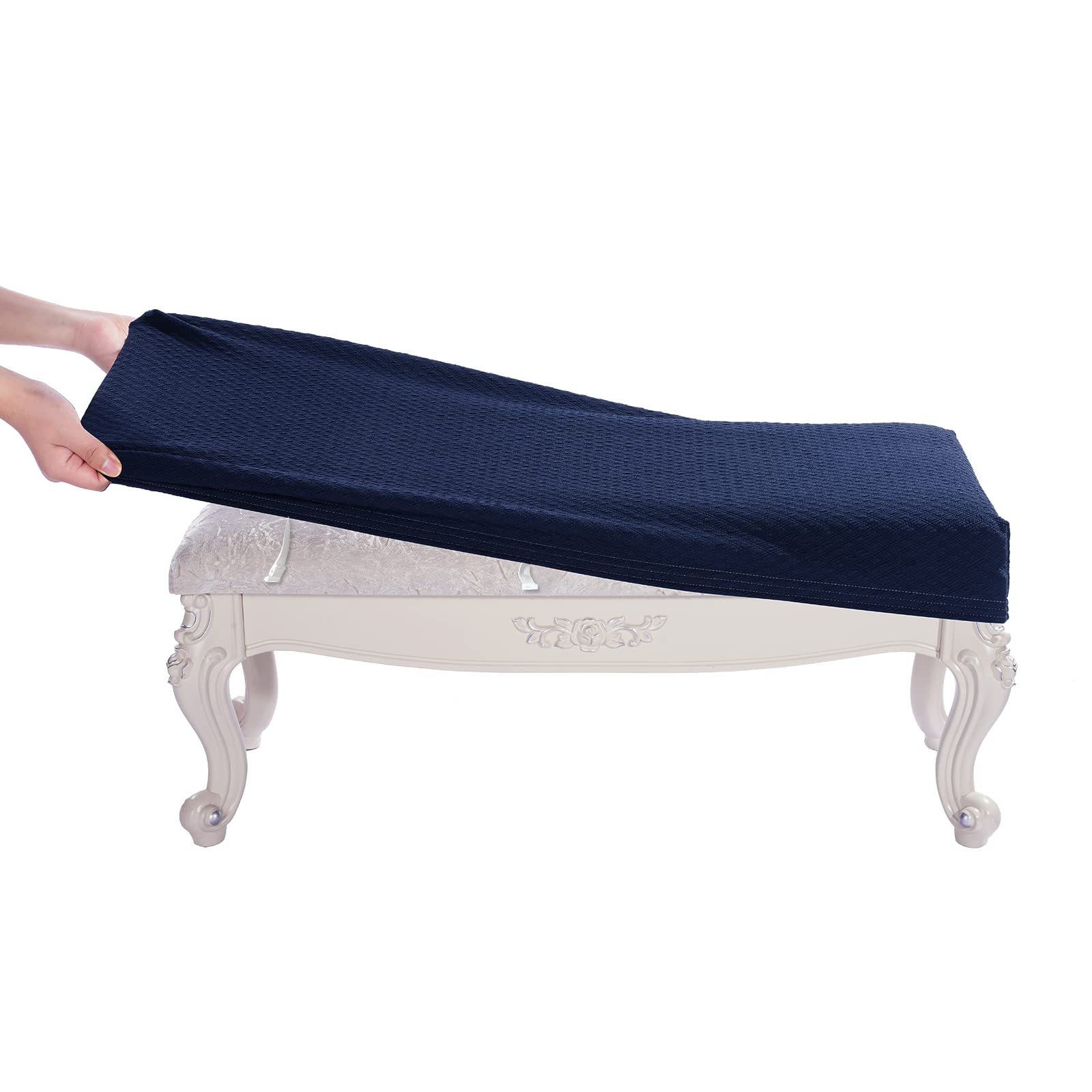 Photo 1 of BUYUE Luxury Shoe Bench Cover, (36.5"- 48") L x (13.8"- 18") W Stretch Jacquard Washable Rectangle Long Dining Bench Slipcover (L, Navy Blue)