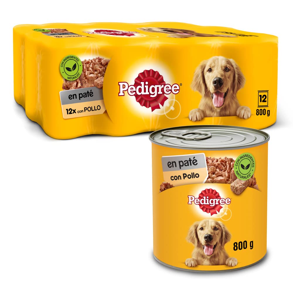 Pedigree Wet Food for Dogs Chicken Flavor in Paté (Pack of 12 Cans x 800g)