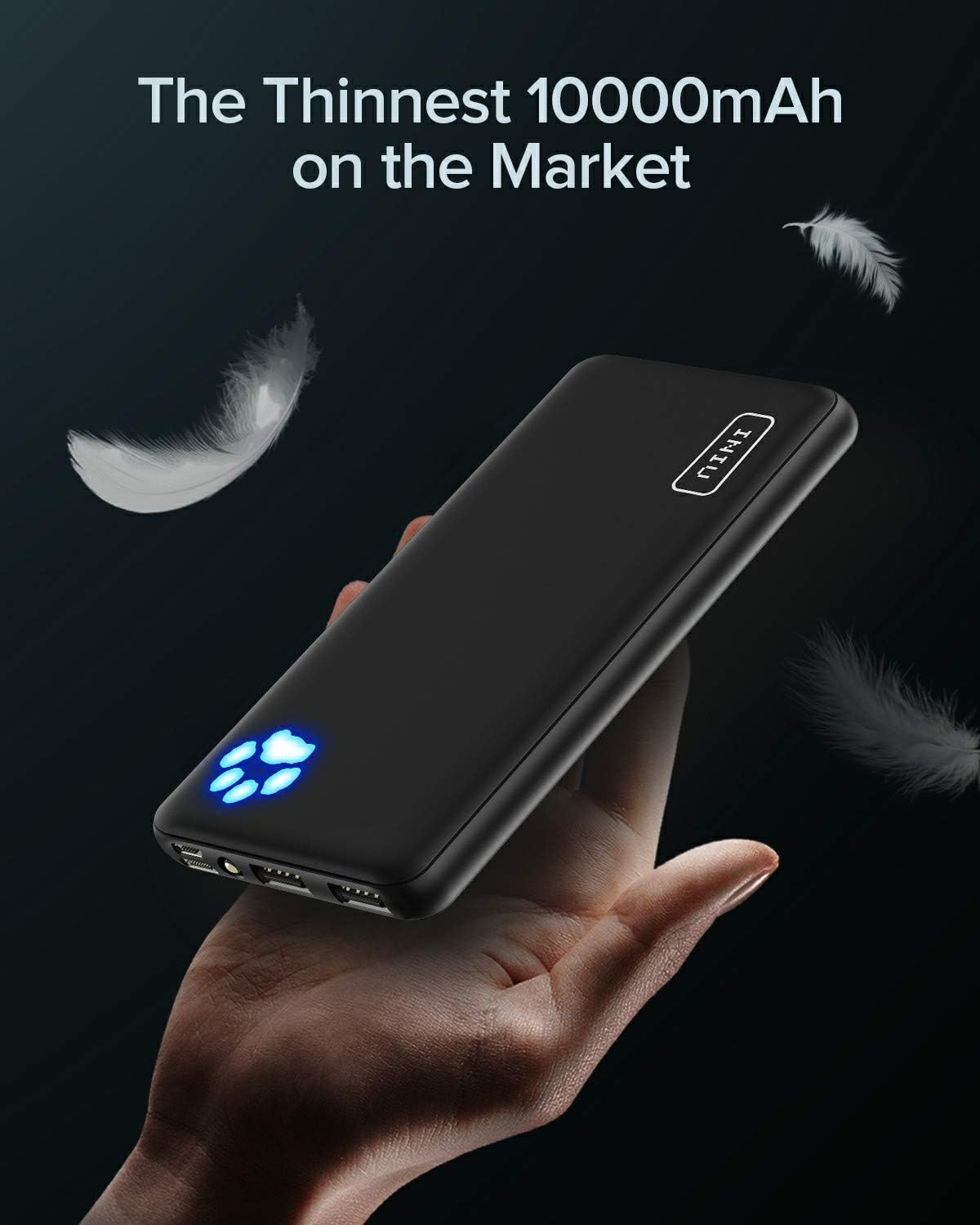 INIU Power Bank, Ultra-Slim Dual 3A High-Speed Portable Charger, 10000mAh USB C Input & Flashlight External Phone Battery Pack for iPhone Xs X 8 Plus Samsung S10 Google LG iPad etc. [2020 Upgrade]