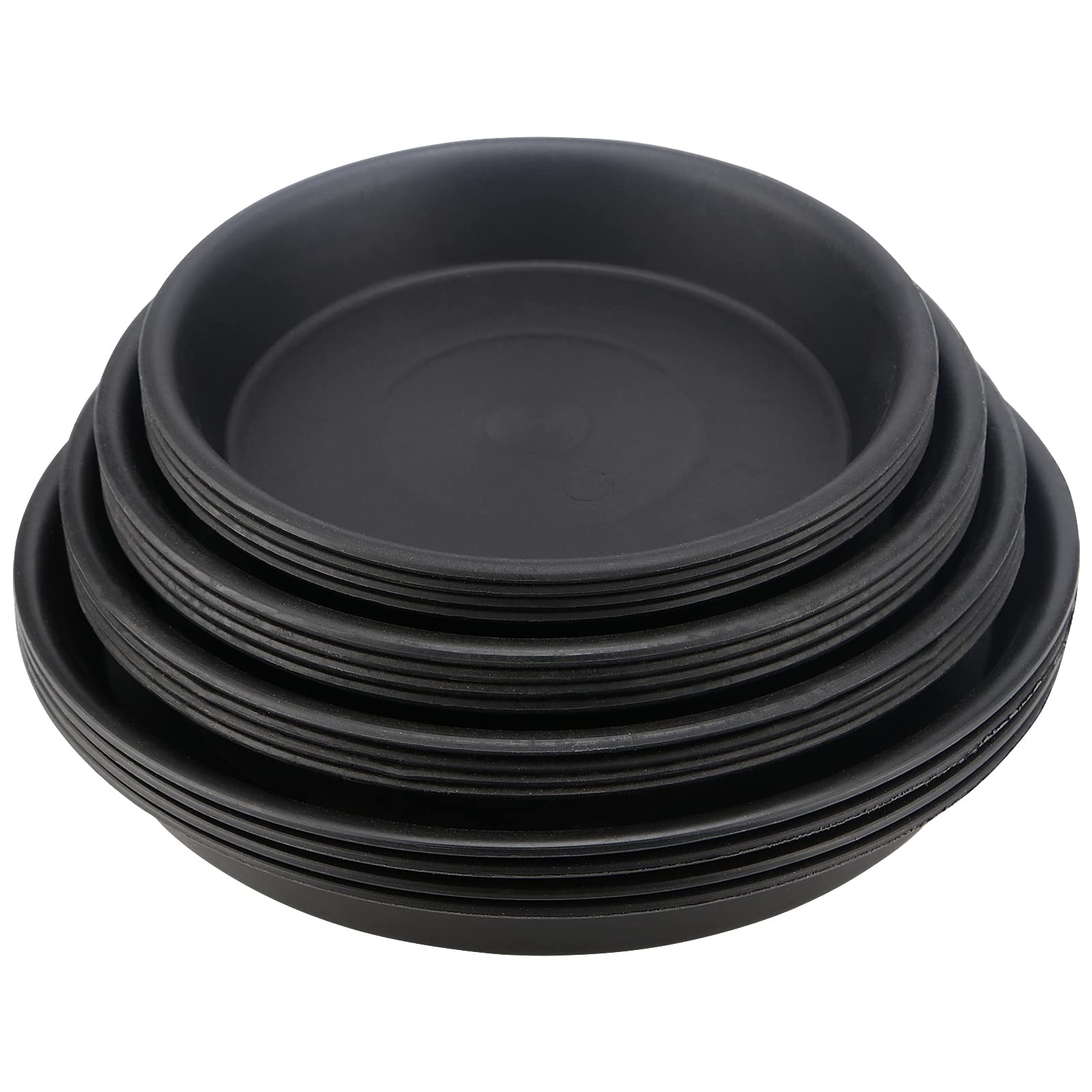 ZOENHOU 16 PCS Plant Saucers, Plastic Plant Trays 23.7cm/21cm/19cm/17cm Black Round Plant Pot Trays Flower Pot Drip Saucers for Outdoor and Indoor Plants — image 1