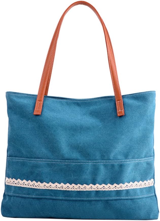 Qflmy Women's Canvas Travel Shopping Shoulder Hand Bag Tote Bag (Blue)