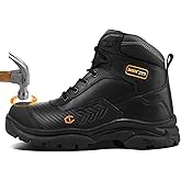Jacata Waterproof Leather Soft/Steel Toe Work Boots For Men,Heavy Duty 6Inch Oil/Slip Resistant Rubber Outsole Comfortable Construction Industrial Safety Men’s Work Boots