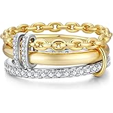 APOTIE Stackable Rings for Women 18K Gold Plated Interlocking Ring Stack Set Gold Silver Mixed Metal Statement Rings Dainty Cubic Zirconia CZ Fashion Connected Band Thumb Ring Jewelry Gift for Women