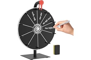BEARFIRE 12 Inch 10 Slots Prize Wheel Spinner with Stand, Spinning Wheel for Prizes with Dry Erase Marker & Eraser, Portable Spin Wheel of Fortune Game Roulette Wheel for Home Parties, Carnival, Trade Show