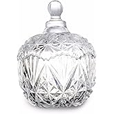 VANTOBEST Glass Candy Dish Candy Jar with Lid Decorative Candy Bowl Crystal Covered Candy Storage Food Jars Container Organization for Home Party Wedding Display (Transparent)