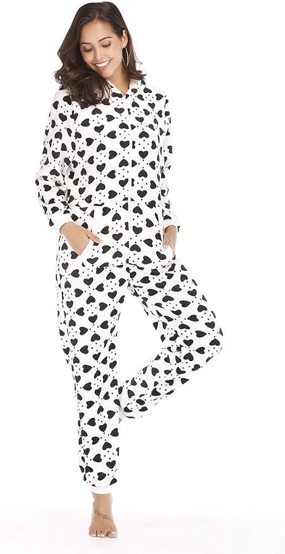 Damen Overall Schlafanzug Kuscheliger Jumpsuit Sweat Jogging Anzug