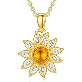 Reaii Natural Citrine Gold Natural Citrine Sunflower Necklace for Women 925 Sterling Silver Sunflower Pendant Holiday Commemorative Gift