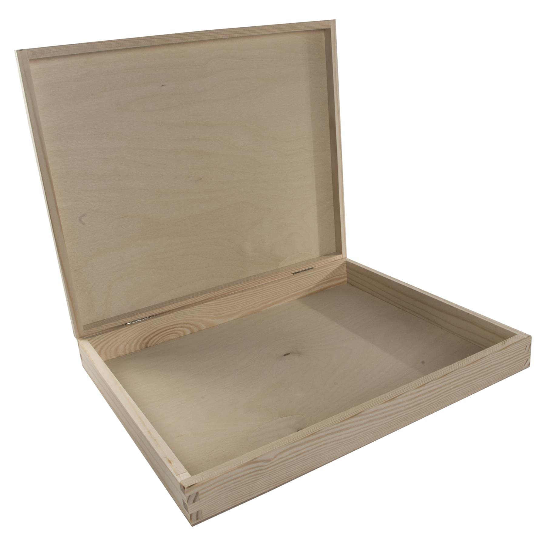 WooDeeDoo Large Shallow Wooden Box with Lid | 36 x 30 x 5 cm | A4 Documents Valuables Keepsake Storage | Unpainted & Untreated Plain Decorative Pinewood for Craft Decoupage