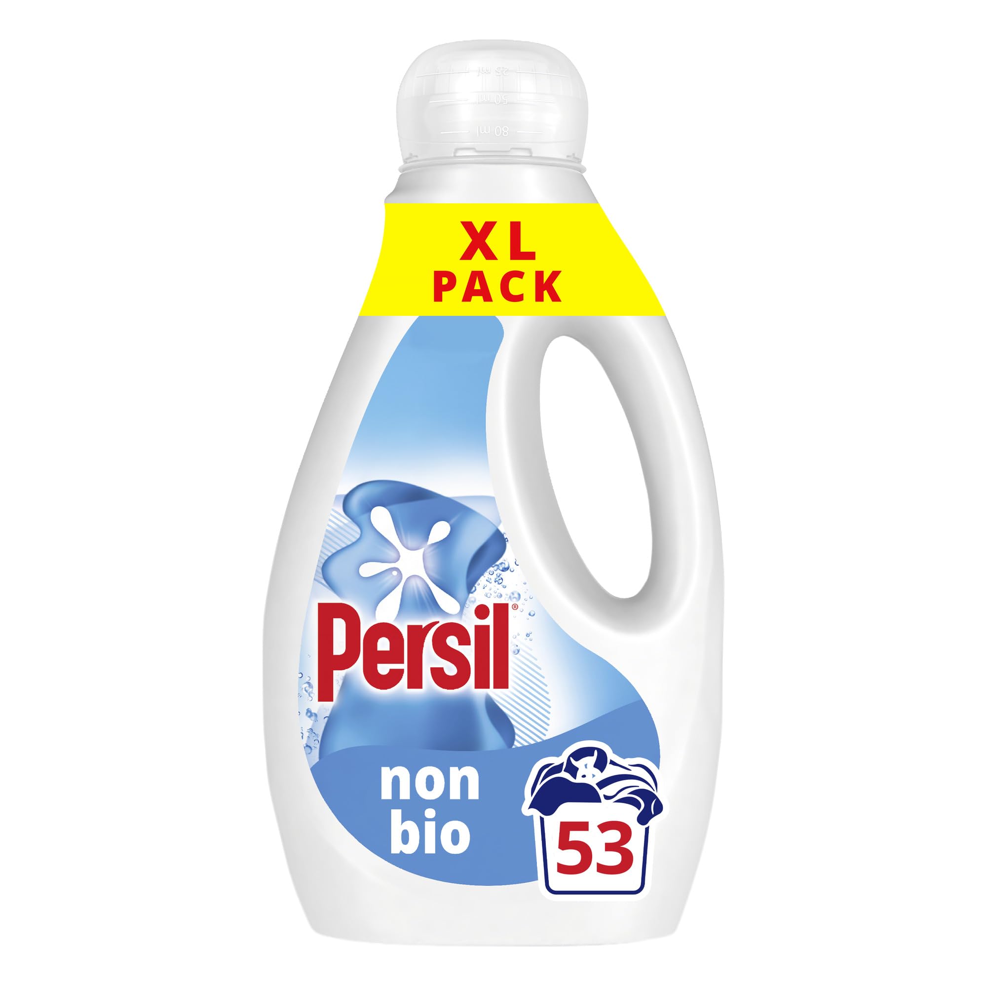 Persil Non Bio Laundry Washing Liquid Detergent outstanding stain removal in quick & cold washes tough on stains, gentle next to sensitive skin 53 washes (1.431 L), Packaging May Vary