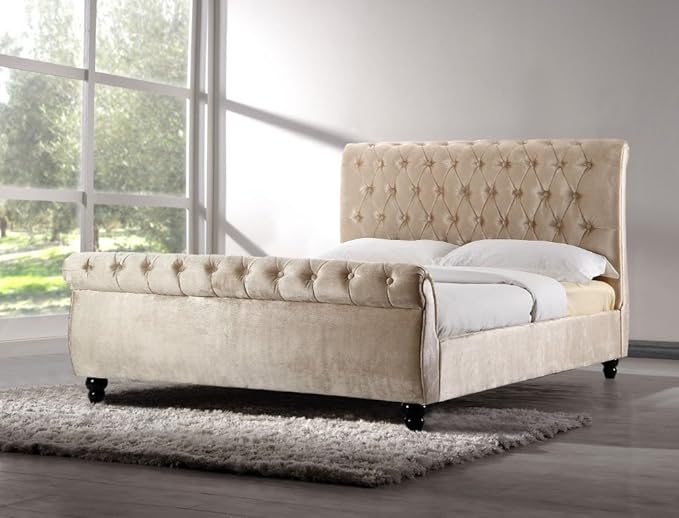 6FT SUPER KING SIZE CHESTERFIELD SLEIGH STYLE UPHOLSTERED VELVET FABRIC