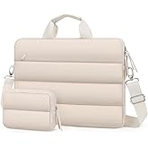 MOSISO 360 Protective Puffy Laptop Shoulder Bag,15-15.6 inch Computer Messenger Bag Compatible with MacBook Pro 16 inch, HP, Dell, Lenovo,Asus Notebook with Horizontal pocket&Small Case&Belt, Sand