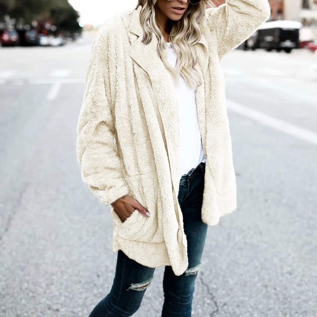 MEIbax Damen warme Kunstpelz Jacke Winter Pl/&uuml;sch Volltonfarbe Revers Outwear Pl/&uuml;schjacke Teddy-Fleece Mantel Lose Winterjacke