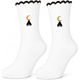 jlzlylkl Cute Scalloped Trim Embroidered Crew Socks for Women Cotton | Cute Scalloped Trim Embroidered Crew Socks for Women Cotton Breathable Novelty Dress Socks Casual Streetwear Accessory