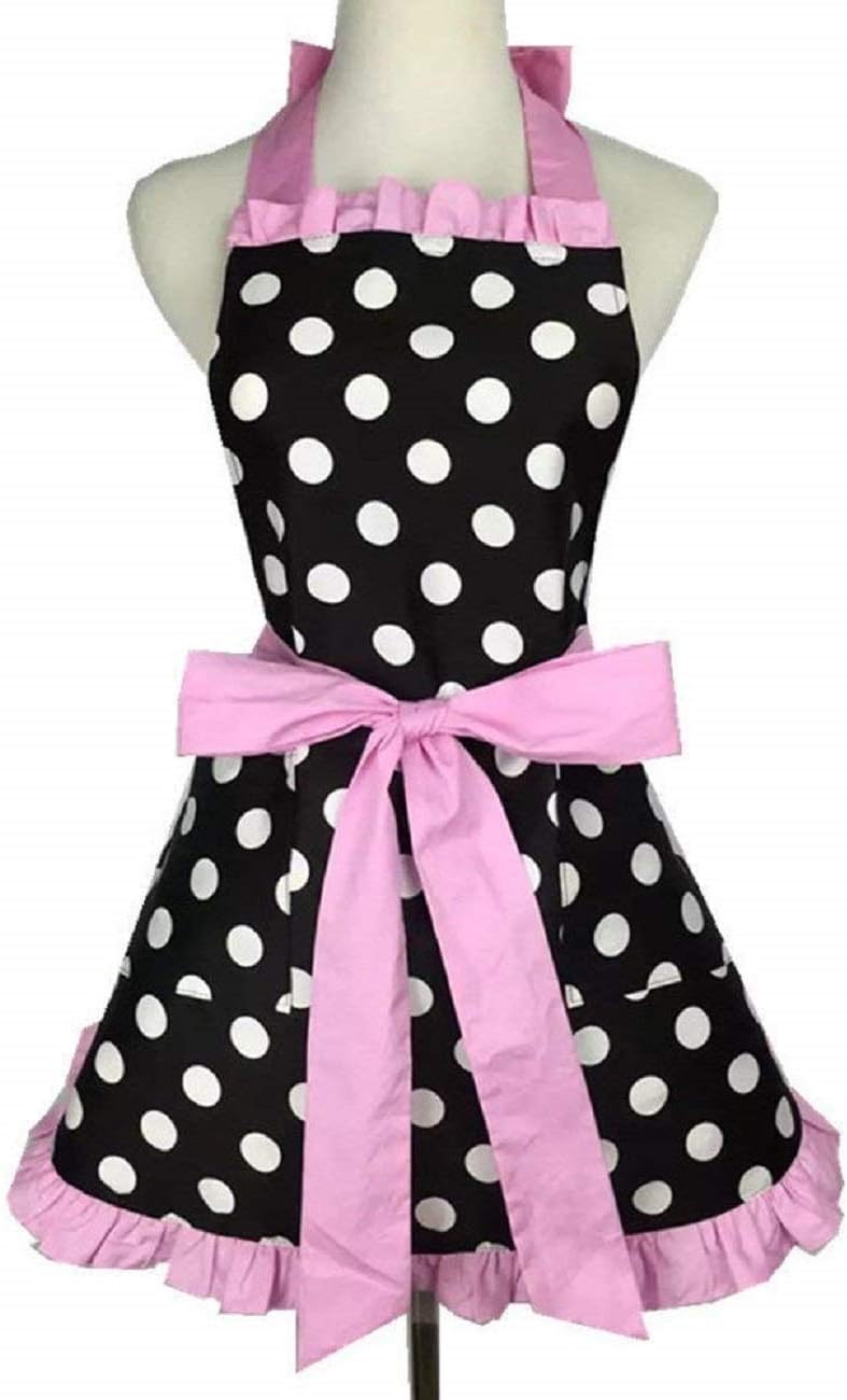 Aprons for Women Retro Cooking Kitchen Aprons Plus Size with Pocket, Pink