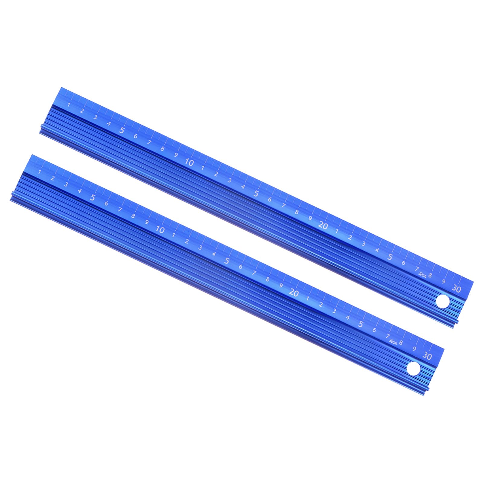 Kozelo 2pcs Raised Grip Metal Ruler - [30cm] Aluminum Alloy Precise Measurement Cutting Straight Protective Ruler Ruler Blue for Office Measure Cut Drawing Use, 1mm Precision