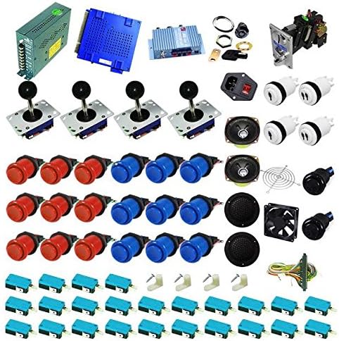 DIY Arcade 1033 Games 4 Player FULL JAMMA Ultimate Arcade Machine Kit (Red Blue bundle)