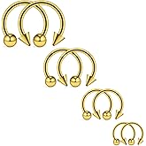 Ovxznts 12G Septum Ring Surgical Steel Septum Rings 12 Gauge Horseshoe Barbell Nipple Rings Hoops Nipple Piercing Jewelry for Women Men Inner Diameter 10mm/12mm/14mm/16mm