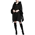Gihuo Women's Luxury Batwing Sleeve Faux Fur Hooded Cloak Poncho Sweater Cape