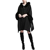 Gihuo Women's Luxury Batwing Sleeve Faux Fur Hooded Cloak Poncho Sweater Cape