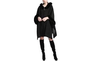 Gihuo Women's Luxury Batwing Sleeve Faux Fur Hooded Cloak Poncho Sweater Cape